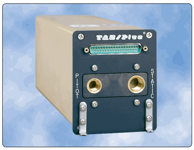 Photograph of an air data computer with pitot and static connections.